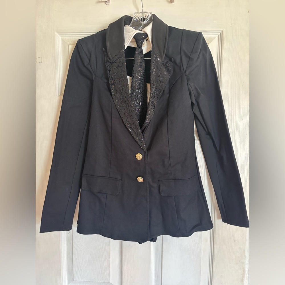 Black Blazer with Sequin Detail and Tie
